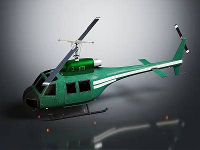 Detailed Green Helicopter with White Stripes and Rotor Blades on 3d model