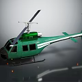 Detailed Green Helicopter with White Stripes and Rotor Blades on