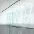 Modern Exhibition Hall Interior With Transparent Glass Display Cases White Line Patterns And Lighting