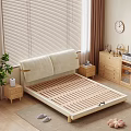 Light Nordic Style Soft Upholstered Double Bed With Solid Wood Frame For Cozy Bright Bedroom