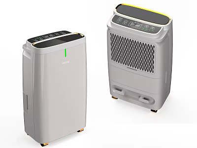 Two Modern Gray Dehumidifiers With Digital Display Vent Grille And Rolling Wheels 3d model