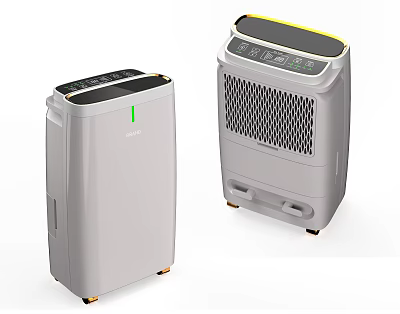 Two Modern Gray Dehumidifiers With Digital Display Vent Grille And Rolling Wheels 3d model