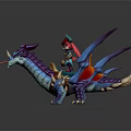 Red Haired Rider Riding Blue Purple Dragon With Spiked Wings And Horns