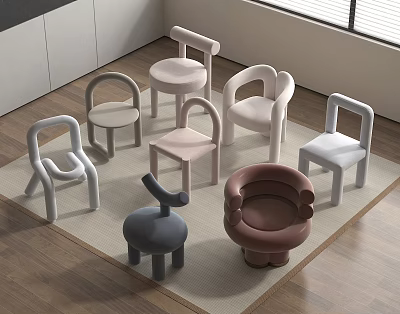 Cute Kids Chairs With Various Colors And Rounded Modern Designs For Children 3d model