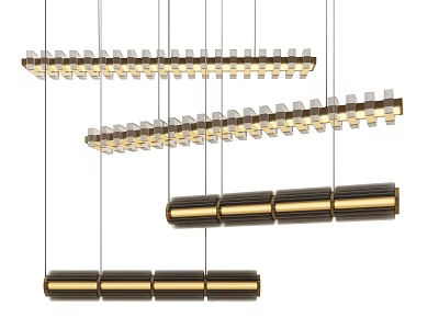 Modern Linear Chandelier Design With Black And Gold Metal Elements 3d model