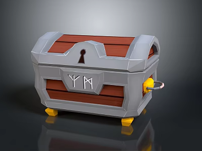 Wooden Treasure Chest With Metal Frame Keyhole Yellow Latch And Yellow Feet 3d model