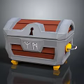 Wooden Treasure Chest With Metal Frame Keyhole Yellow Latch And Yellow Feet