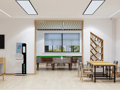 Book Art Space Interior With Wooden Bookshelf And Tables 3d model