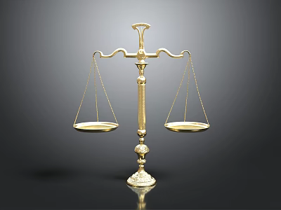 Golden Metal Balance Scale with Ornate Base as Decorative Home Living Accessory 3d model