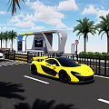 Road Facilities With Charging Station Guardrails No Parking Sign And Palm Trees Along Urban Road
