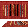 Red Square Rug With Multi Colored Vertical Stripes And Woven Texture 3d model