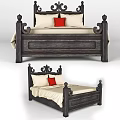 Wooden Double Bed Design With Ornate Headboard Footboard White Sheets Red Pillow