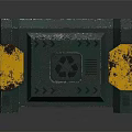 Vintage Green Box With Yellow Accents Recycle Symbol And Worn Texture Design