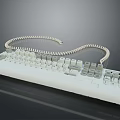 White Computer Keyboard With Coiled Cord And Gray Keys On Reflective Surface 3d model