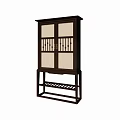 Dark Wood Decorative Cabinet With Lattice Doors Light Panels And Lower Shelf