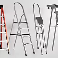 Various Metal Ladders Including Folding Step and Straight Models in Red and Silver