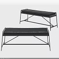 Modern Black Sofa Bench With Leather Cushion And Metal Frame Design