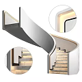Modern Curved Staircase Design With Marble Steps And LED Strip Lighting