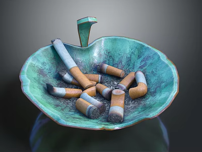Unique Decorative Ornament Set Featuring Green Bowl With Cigarette Butts Inside 3d model