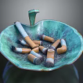 Unique Decorative Ornament Set Featuring Green Bowl With Cigarette Butts Inside 3d model