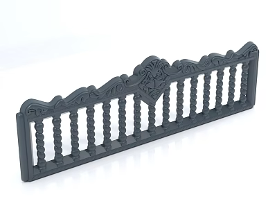 Black Architectural Decorative Railing With Intricate Carved Patterns And Ornate Details 3d model