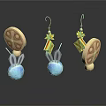 Cute Rabbit Ear Shaped Earrings With Yellow Flower Charms And Blue Sphere For Daily Use