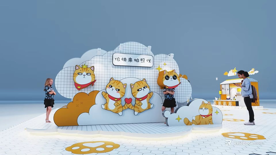 Tafo Coffee House With Cute Cartoon Shiba Inu Cloud Decorations And Photo Spot 3d model 