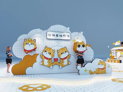 Tafo Coffee House With Cute Cartoon Shiba Inu Cloud Decorations And Photo Spot 3d model