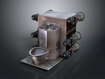 Metallic Sanitary Ware Toilet With Connected Metal Pipes And Modern Design 3d model