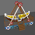 Pirate Ship Amusement Ride With Skull Logo Lifebuoy And Ocean Theme Decoration