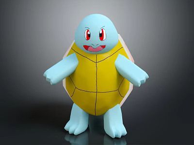 Cartoon Turtle Character With Blue Body Yellow Shell Red Eyes And Stand Pose 3d model