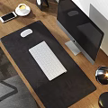 Modern Wooden Office Desk With Computer Monitor Keyboard Mouse Desk Lamp And Natural Light