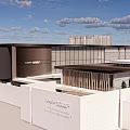 Modern Sales Office Building With Glass Curtain Wall And Geometric Roof Design