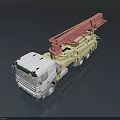 Industrial Concrete Pump Truck Featuring Extendable Red Boom And Vehicle Chassis