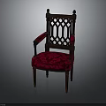 Classical Wooden Chair With Carved Backrest Red Velvet Seat And Armrests
