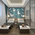 Serene SPA Sauna Interior With Double Massage Beds And Crane Decorative Wall