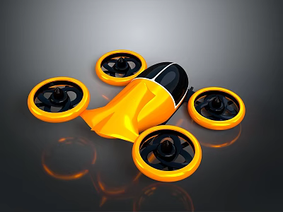 Yellow Quadcopter Drone With Four Rotors And Black Accents 3d model
