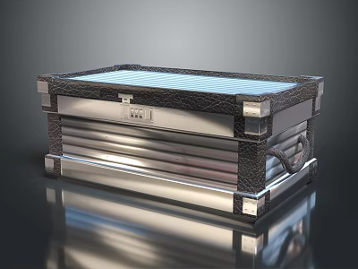 Black Leather Textured Metal Case With Silver Frame Blue Grid Top And Handle 3d model