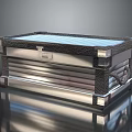 Black Leather Textured Metal Case With Silver Frame Blue Grid Top And Handle