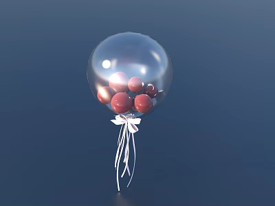 Transparent Decorative Balloon With Red Balls Inside Tied With White Ribbon 3d model