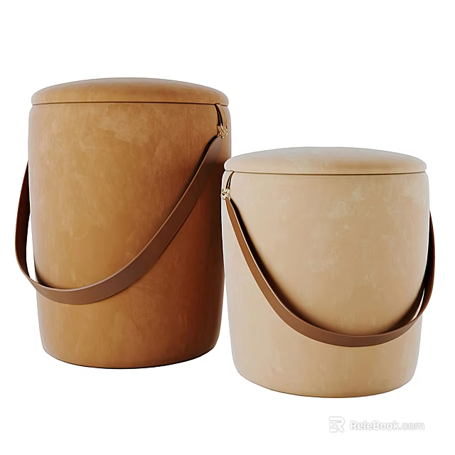 Modern Cylindrical Sofa Stools With Leather Straps In Brown And Beige 3d model