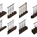 Various Stair Railings With Wooden Steps And Decorative Metal Designs For Interior