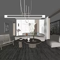 Modern Living Dining Room Interior With Sofa Dining Table Chandelier Decorative Painting And Green Plants