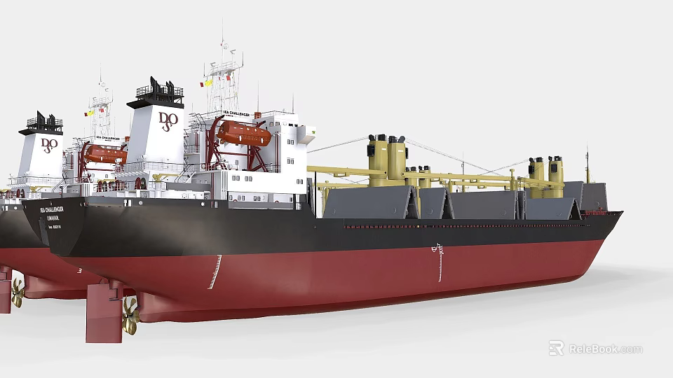 Large Cargo Ship With Black Red Hull And Structures 3d model 