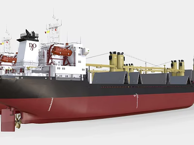 Large Cargo Ship With Black Red Hull And Structures 3d model
