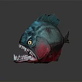 Fierce Blue And Red Fish Character With Sharp Teeth 3D Art Design 3d model
