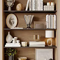Elegant Decorative Ornament Set on Wooden Shelf with Books Vase and Table Lamp