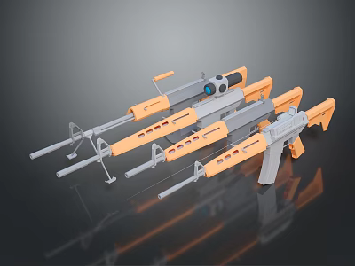 Tactical Weapons Collection Featuring Sniper Rifle And Assault Rifles With Orange Gray Parts 3d model