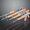 Tactical Weapons Collection Featuring Sniper Rifle And Assault Rifles With Orange Gray Parts