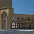 Elegant Commercial Street Featuring Beige Multi Story Facade And Arched Windows Design